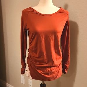 Pinkblush rouched waist & sleeves, lace details on siding, Maternity luxury